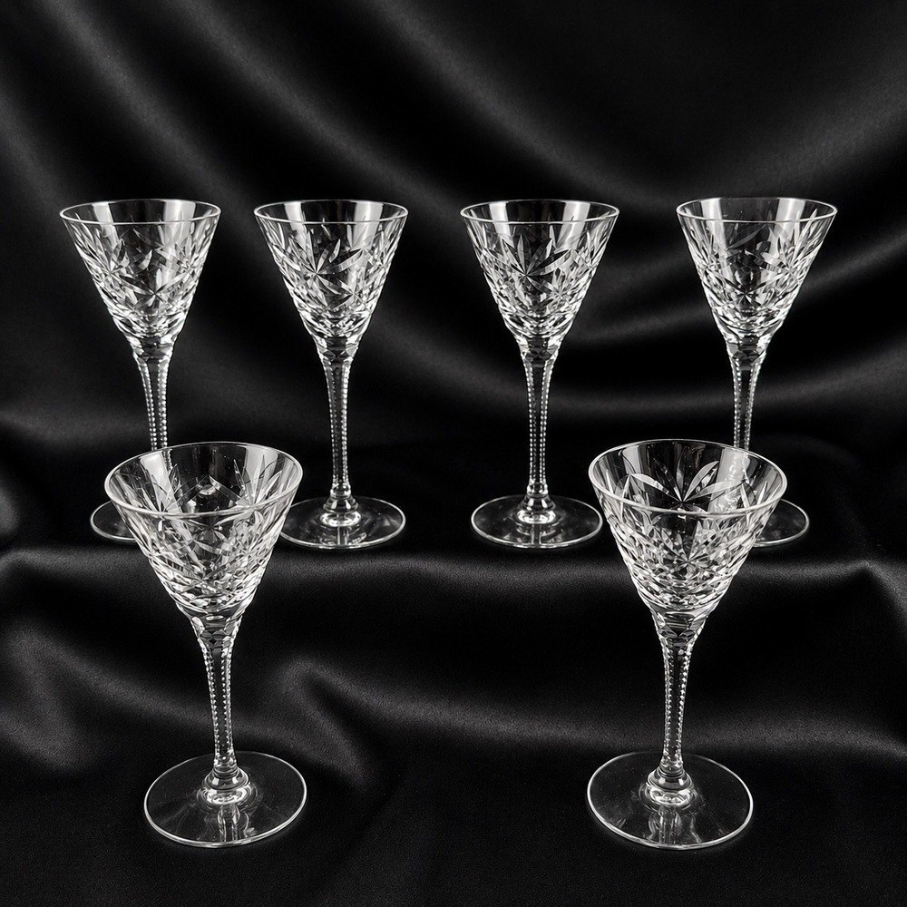 Seneca Stratford Crystal Sherry Glasses Set of 6 Signed Cut Glass Stem 476